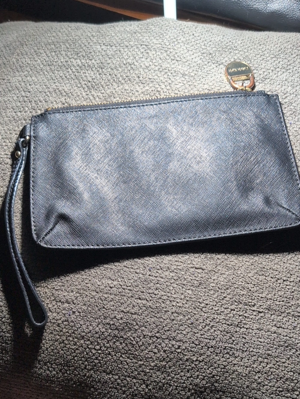 Calvin Klein Black Saffiano Leather Look Wristlet Clutch